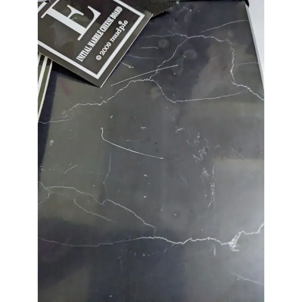 MUD PIE Black Marble Charcuterie Cheese Cutting Board Knife Initial E Medallion